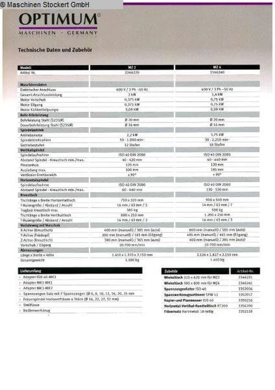 Werkzeugfräsmaschine Optimum OPTImill MZ 2S